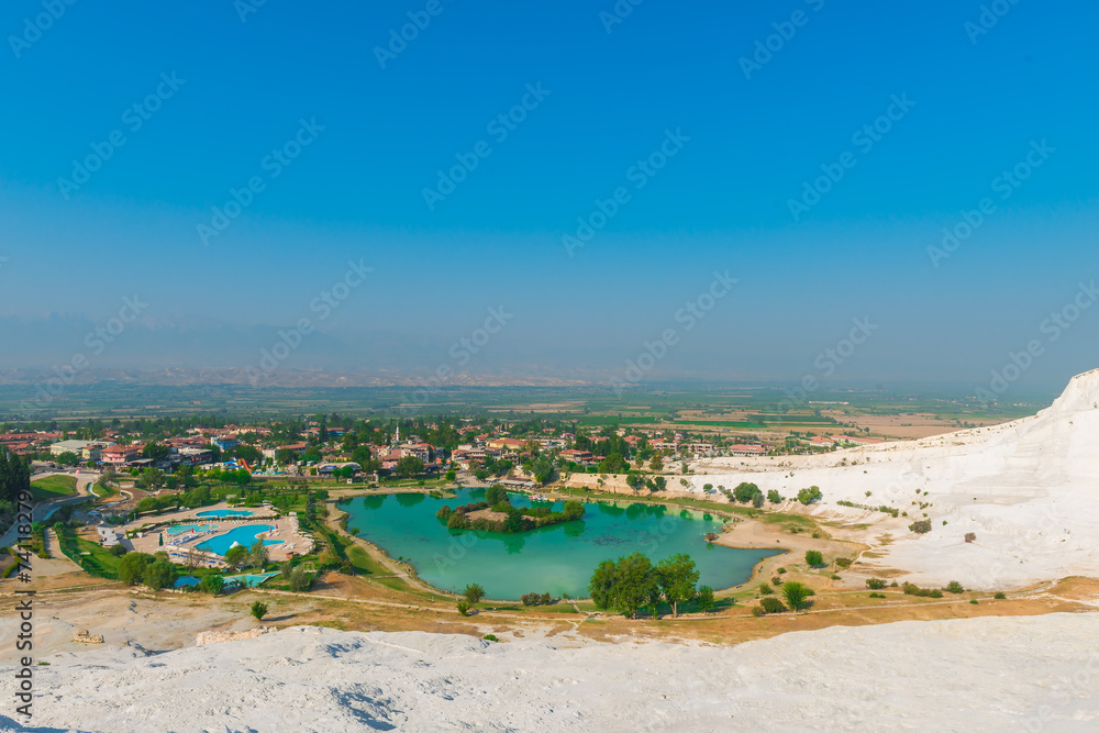 beautiful view of the city from the mountain in Pamukkale