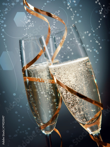 Wine Glasses on Abstract Blue Gray Background