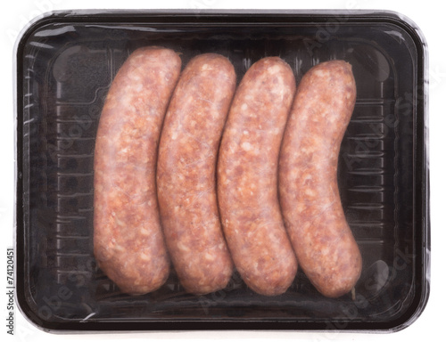 Packed raw sausages
