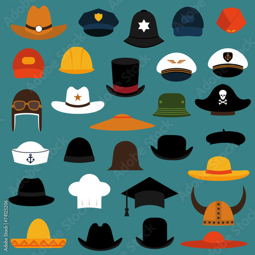 vector set hat and cap illustration, fashion set isolated icons