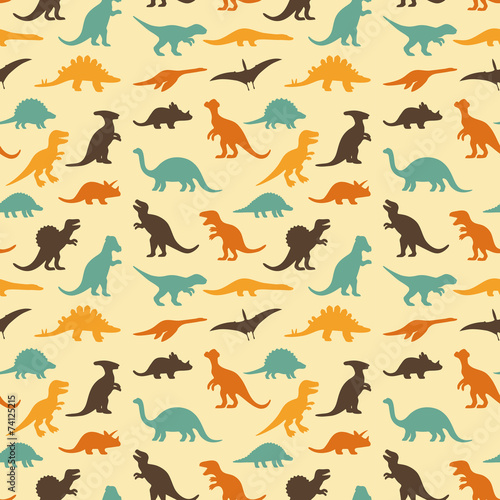 vector set silhouettes of dinosaur, retro pattern background © eveleen007