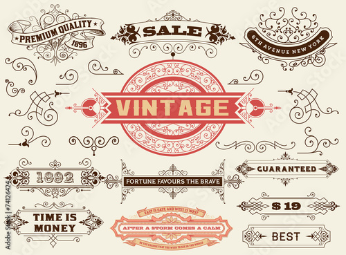Design elements: Labels, banners, baroque frames and floral orna