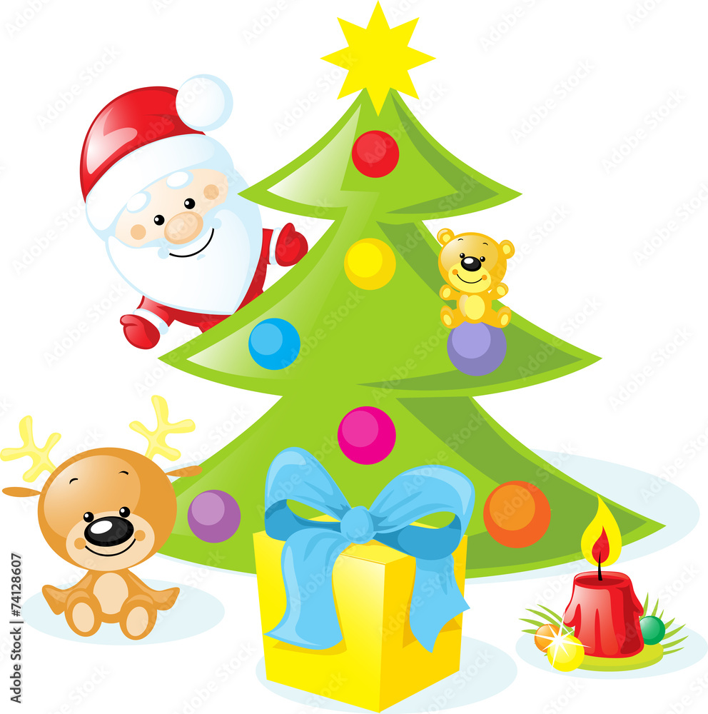 christmas design with santa claus, xmas tree