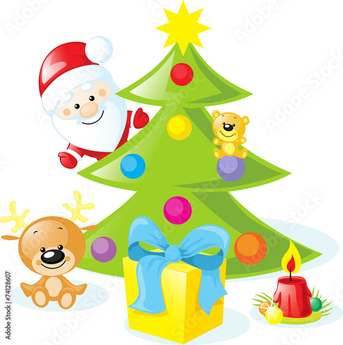 christmas design with santa claus  xmas tree