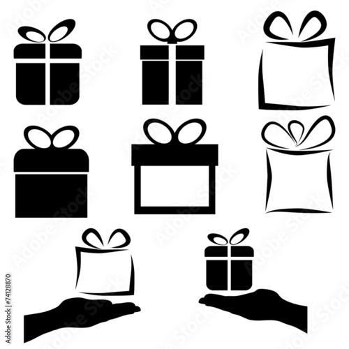 black gift icon set on white background, vector