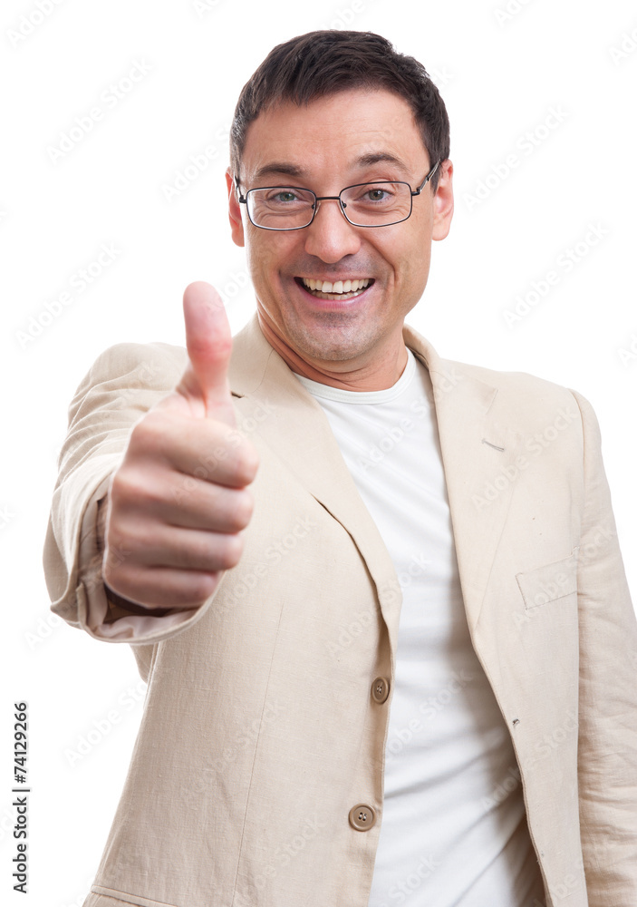 handsome man gesturing thumb up handsome man gesturing thumb up