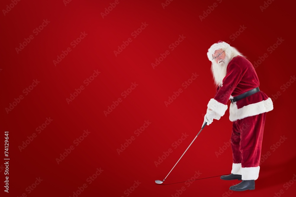 Composite image of santa claus is playing golf - obrazy, fototapety, plakaty 