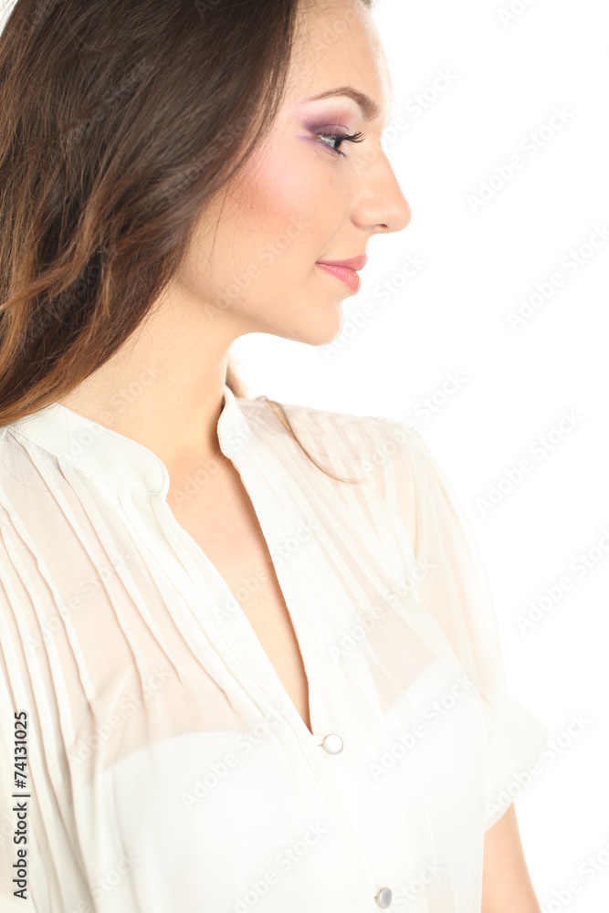Beautiful and delicate woman in a white shirt Beautiful and delicate woman in a white shirt