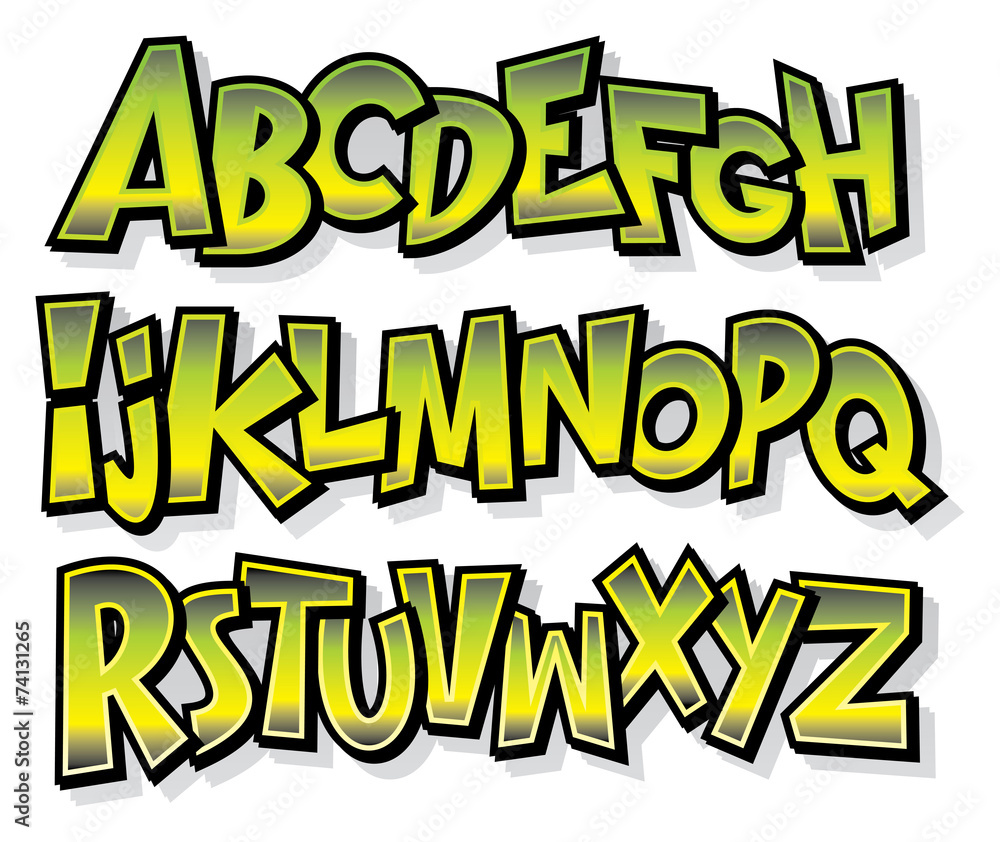 Fototapeta premium Cartoon comic graffiti doodle font alphabet. Vector