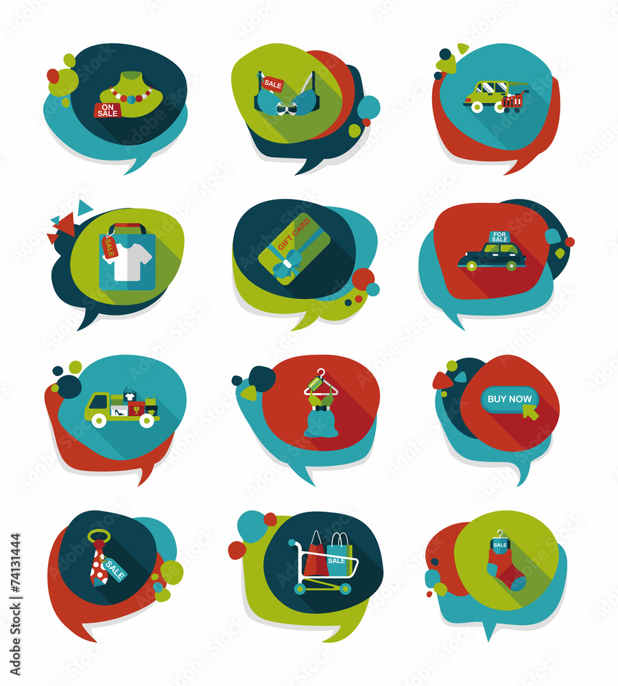 shopping speech bubble flat design background set, eps10 shopping speech bubble flat design background set, eps10