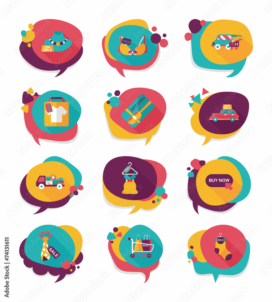 shopping speech bubble flat design background set, eps10 shopping speech bubble flat design background set, eps10
