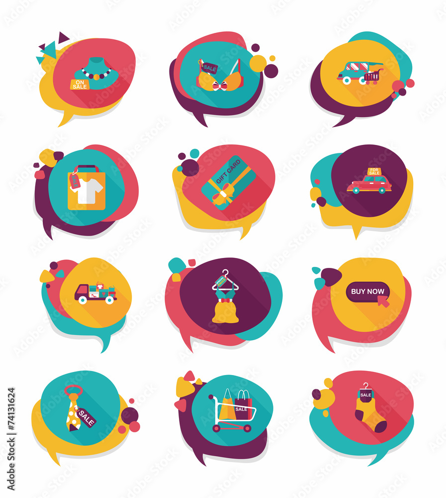 shopping speech bubble flat design background set, eps10 shopping speech bubble flat design background set, eps10