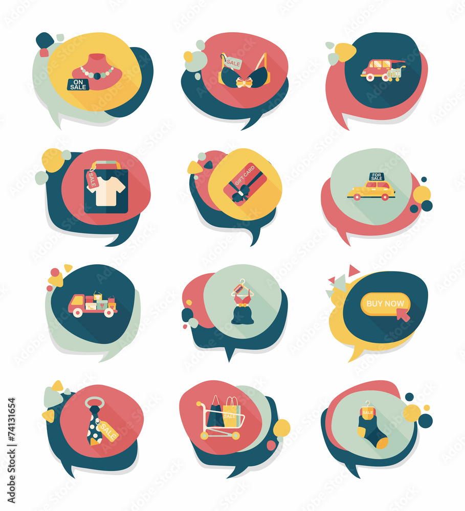 shopping speech bubble flat design background set, eps10 shopping speech bubble flat design background set, eps10