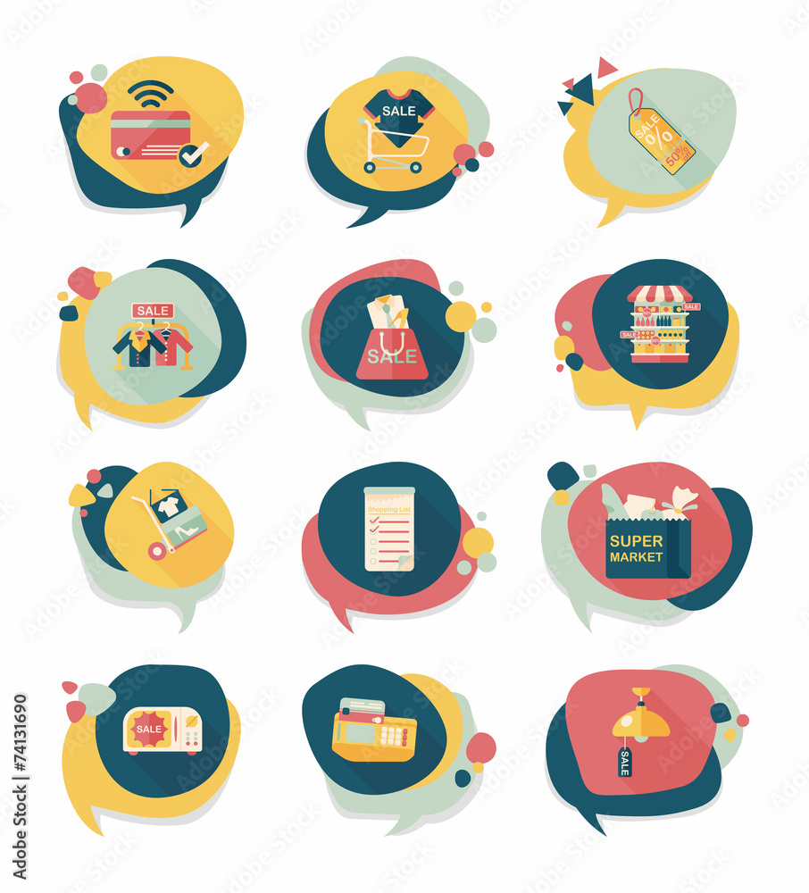 shopping speech bubble flat design background set, eps10 shopping speech bubble flat design background set, eps10