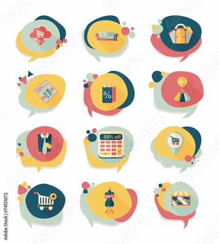 shopping speech bubble flat design background set, eps10