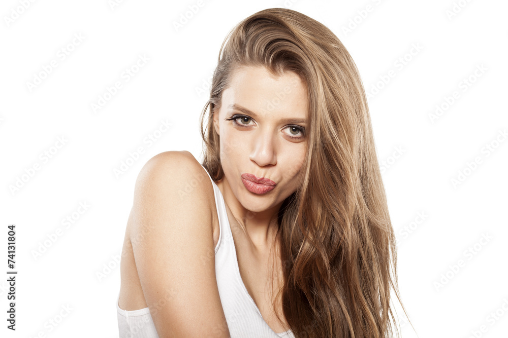happy beautiful young woman on a white background happy beautiful young woman on a white background