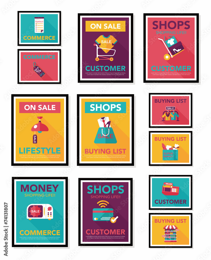 shopping poster banner flat design background set, eps10 shopping poster banner flat design background set, eps10