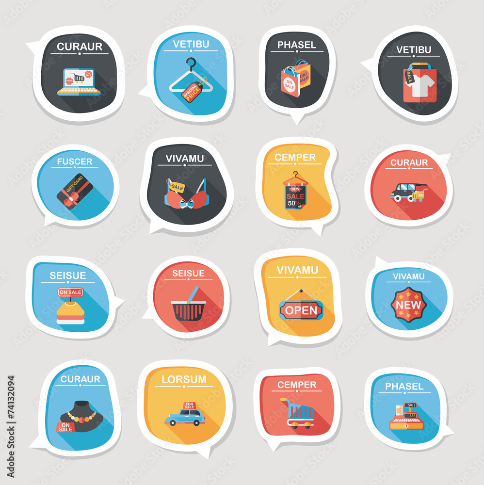 shopping speech bubble flat design background set, eps10 shopping speech bubble flat design background set, eps10