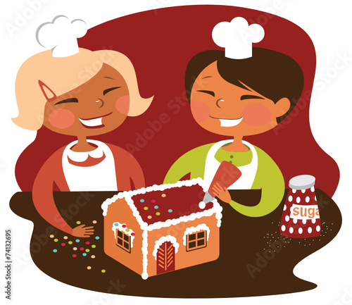 Children making gingerbread house