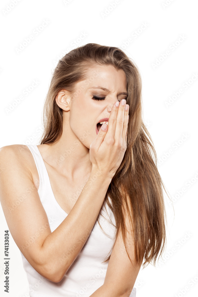 beautiful young woman checking her breath beautiful young woman checking her breath