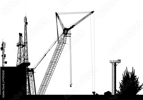 crane in industrial surrounding on white background
