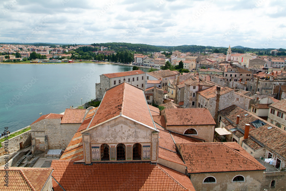 Aerial view over the roofs of Porec