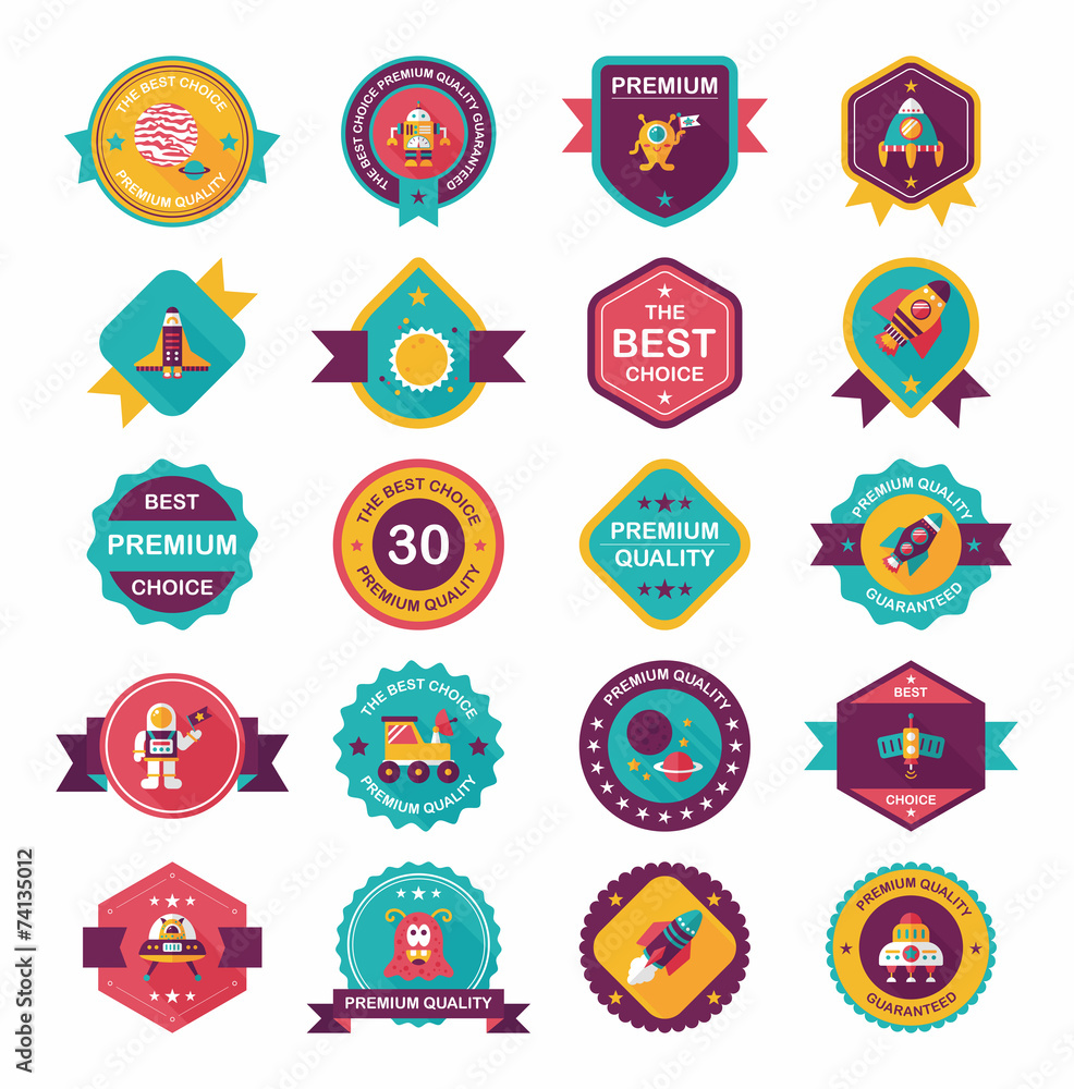 Space badge banner flat design background set, eps10 Space badge banner flat design background set, eps10