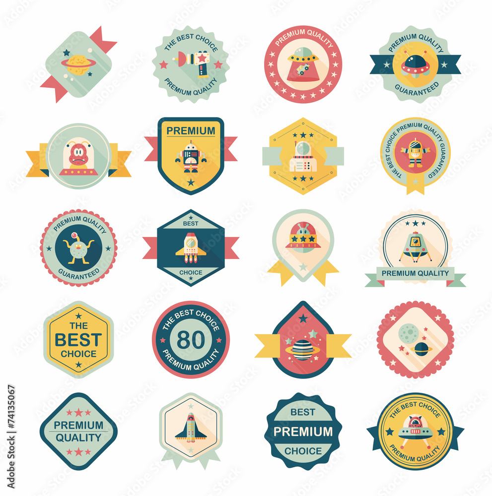 Space badge banner flat design background set, eps10