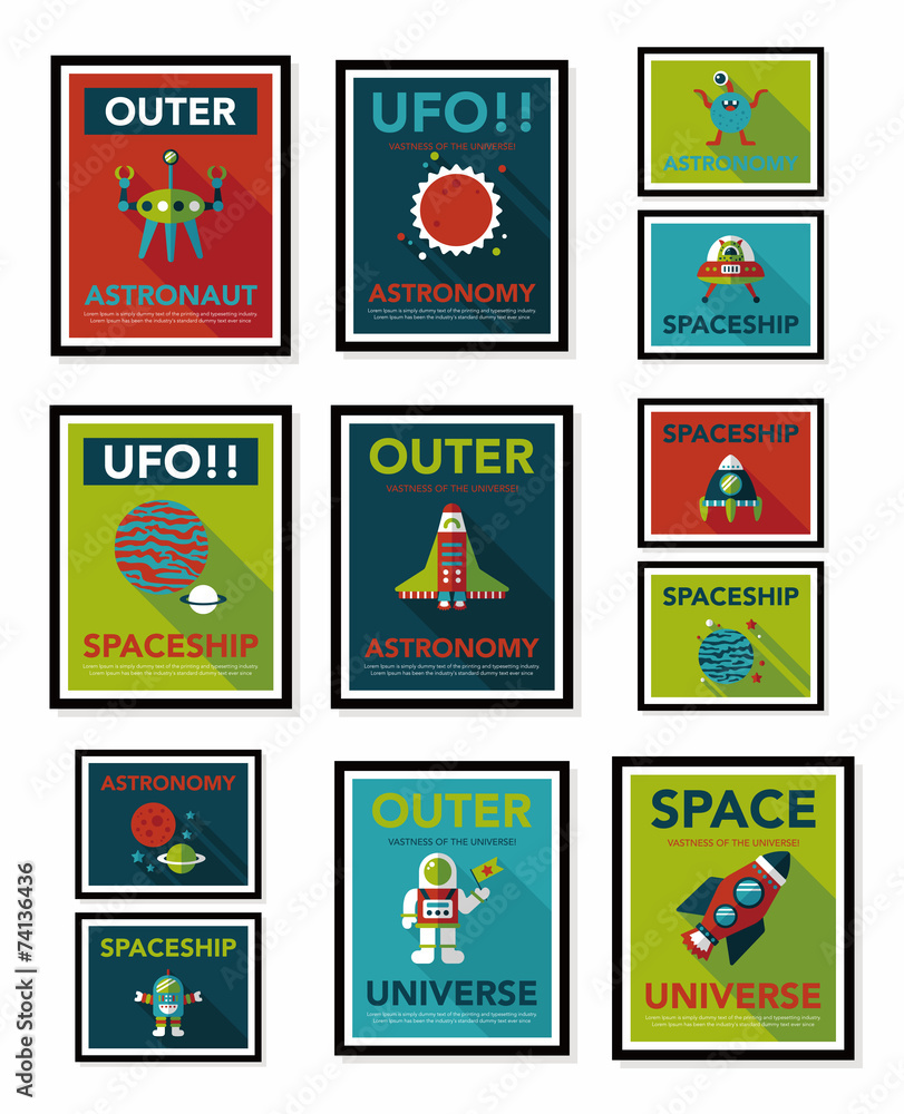 Space poster banner flat design background set, eps10