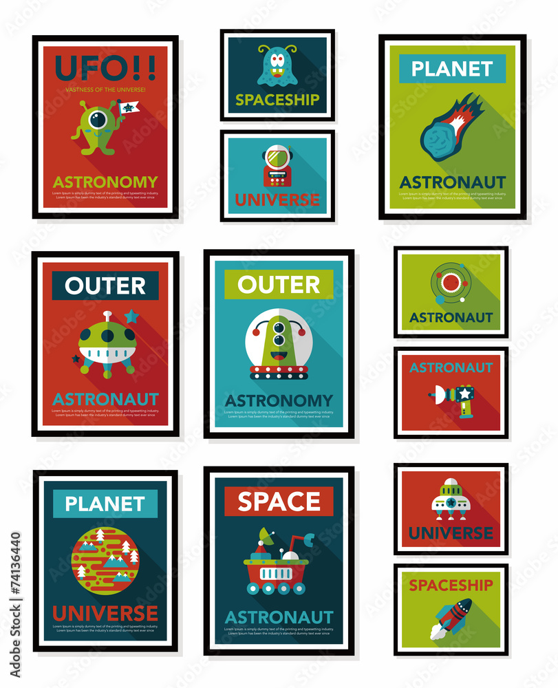 Space poster banner flat design background set, eps10