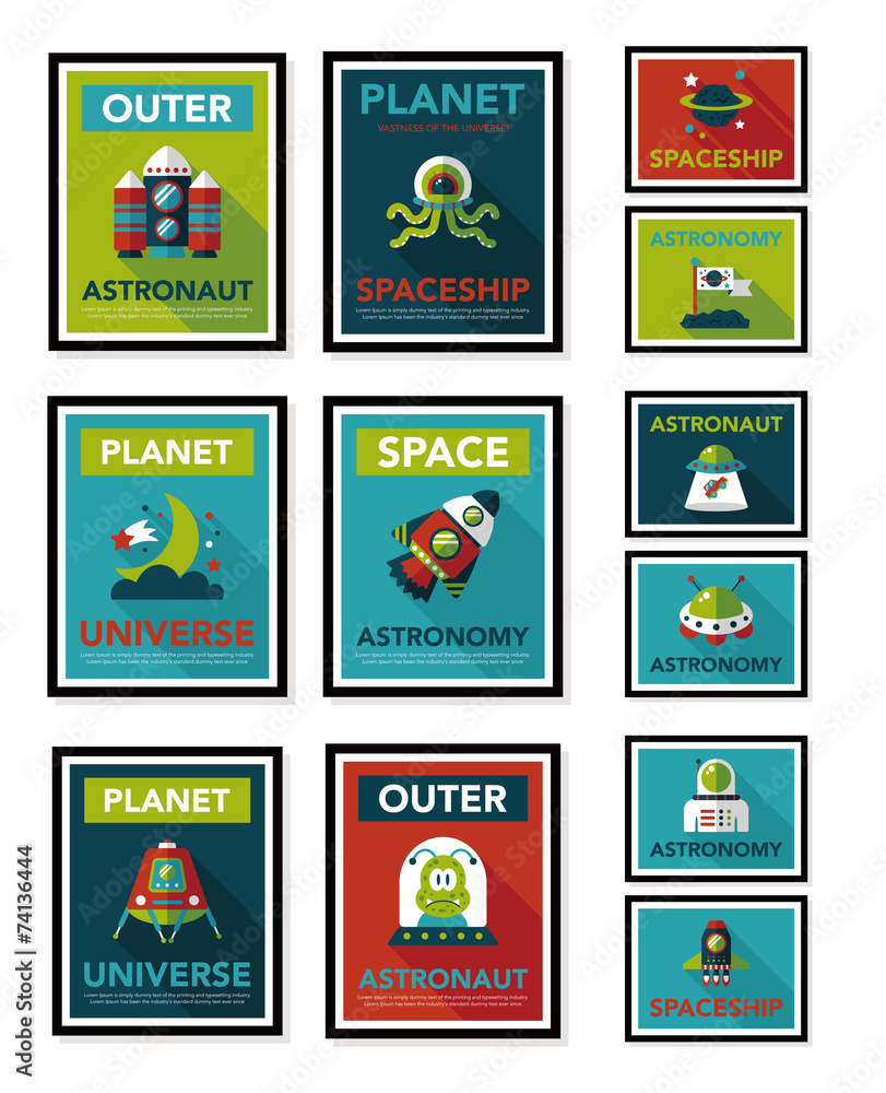 Space poster banner flat design background set, eps10 Space poster banner flat design background set, eps10