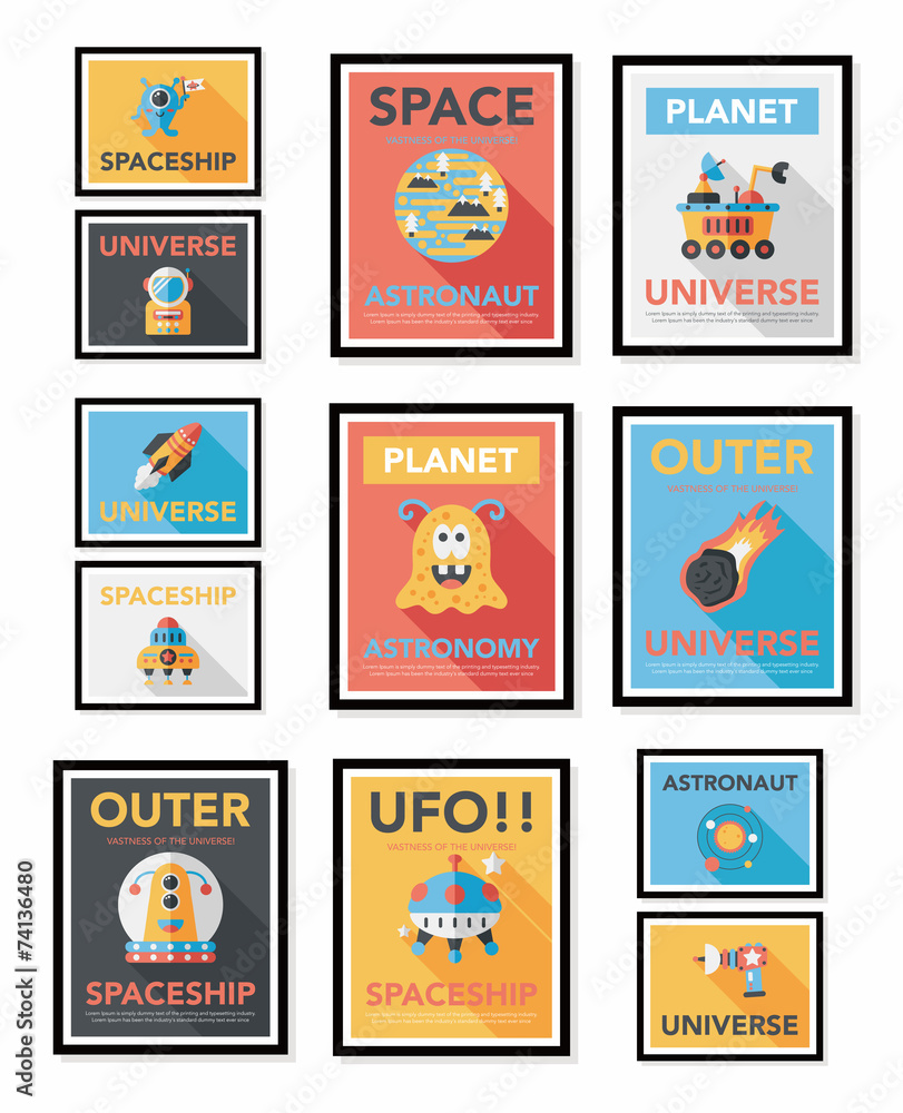 Fototapeta premium Space poster banner flat design background set, eps10
