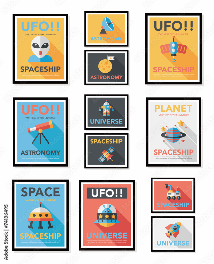 Space poster banner flat design background set, eps10