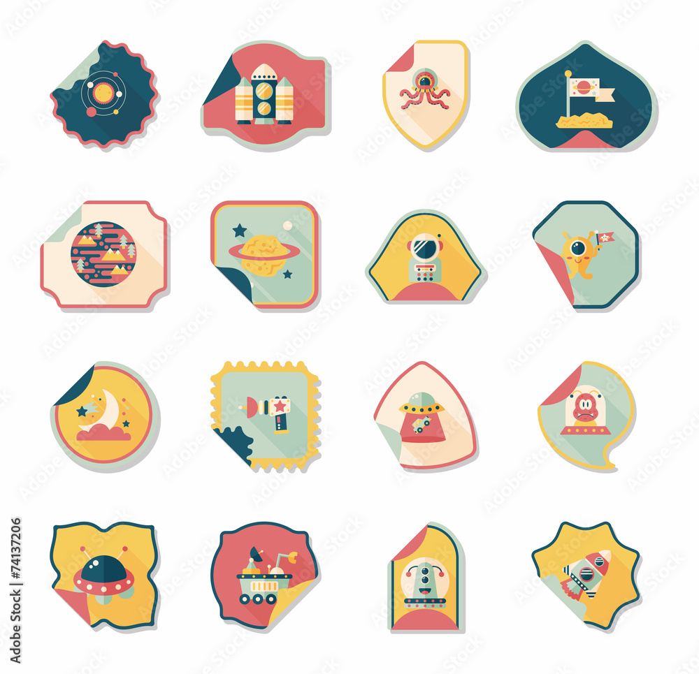 Space stickers banner flat design background set, eps10 Space stickers banner flat design background set, eps10