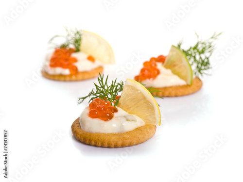 Canape with Caviar on white background