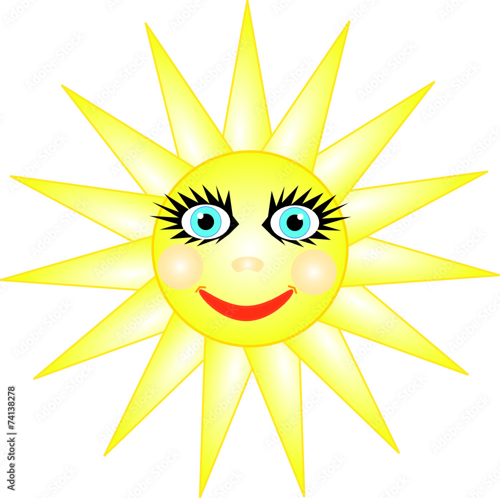 Cheerful smiling bright sun with blue eyes