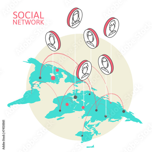 Conceptual image with social networks. Flat isometry