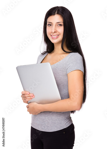 Brunette Woman hold with notebook