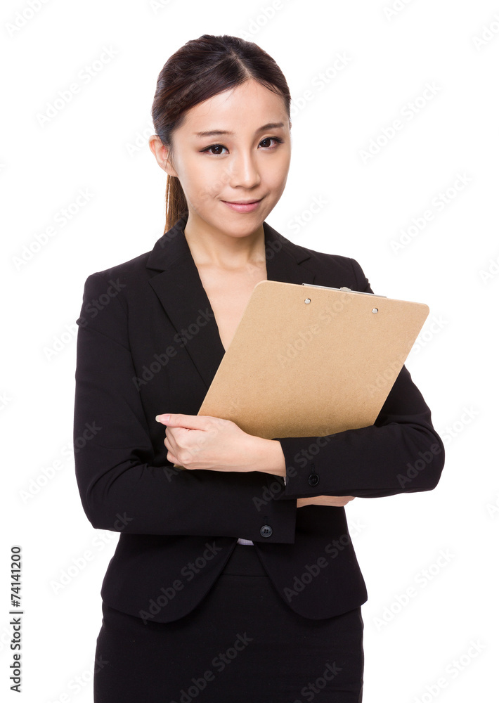 Asian businesswoman hold with clipboard Asian businesswoman hold with clipboard
