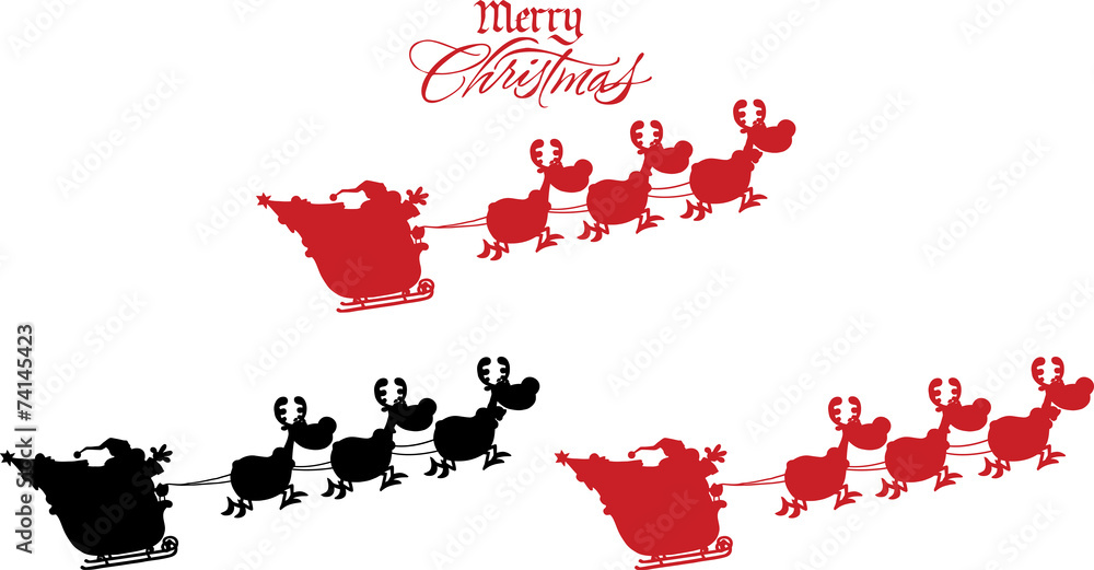 Silhouettes Of Santa Claus In Flight . Collection