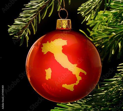 Red bauble with the golden shape of Italy