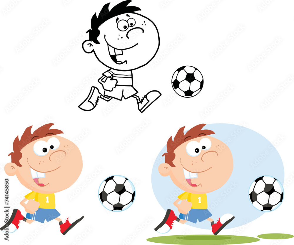 Boy Running With Soccer Ball. Collection Set Boy Running With Soccer Ball. Collection Set