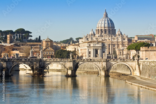 Bridge, basilica and the river Tiber in Rome