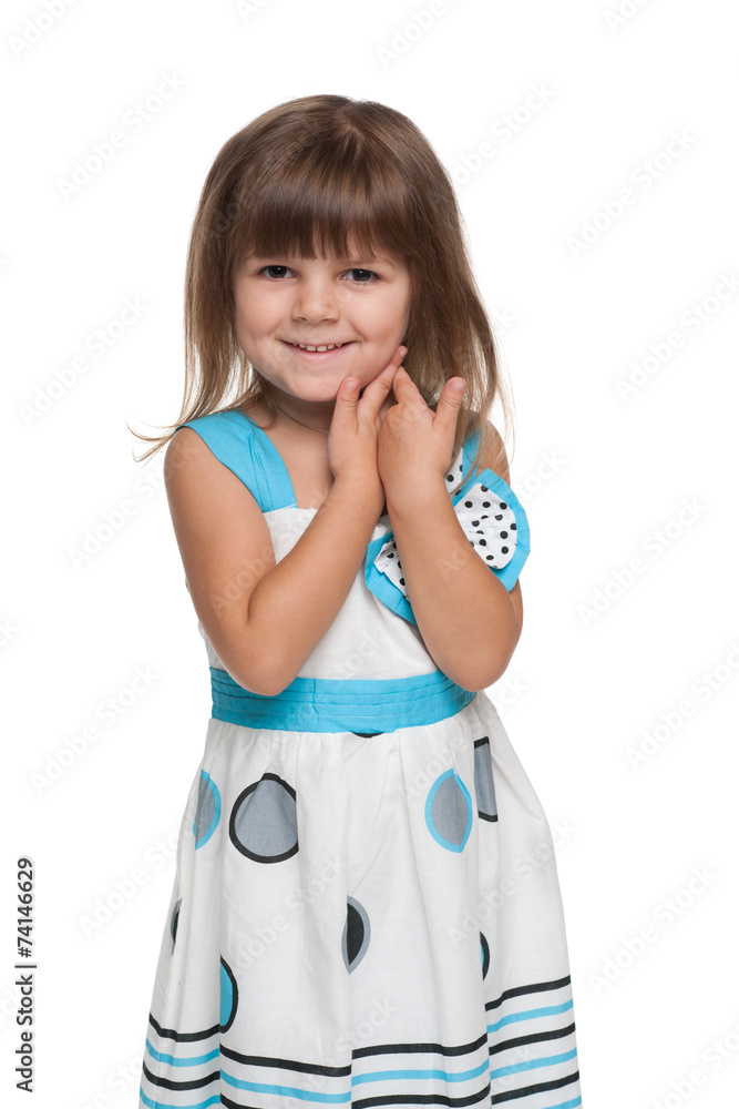 Pretty little girl against the white Pretty little girl against the white