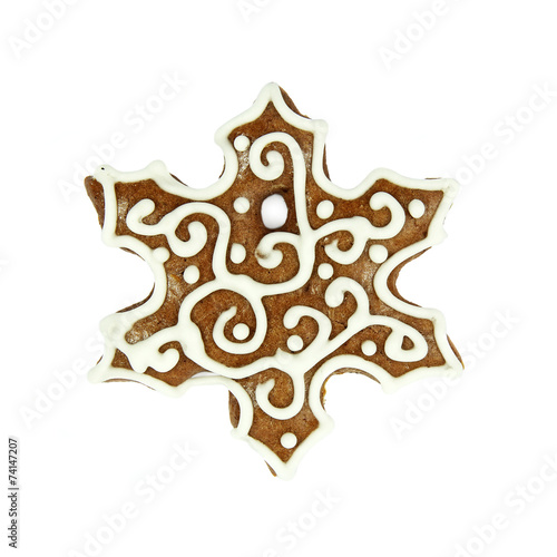 christmas snowflake gingerbread on white background