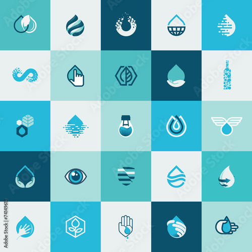 Set of flat design icons for water and nature