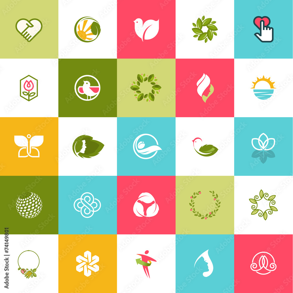Set of flat design icons for beauty and nature