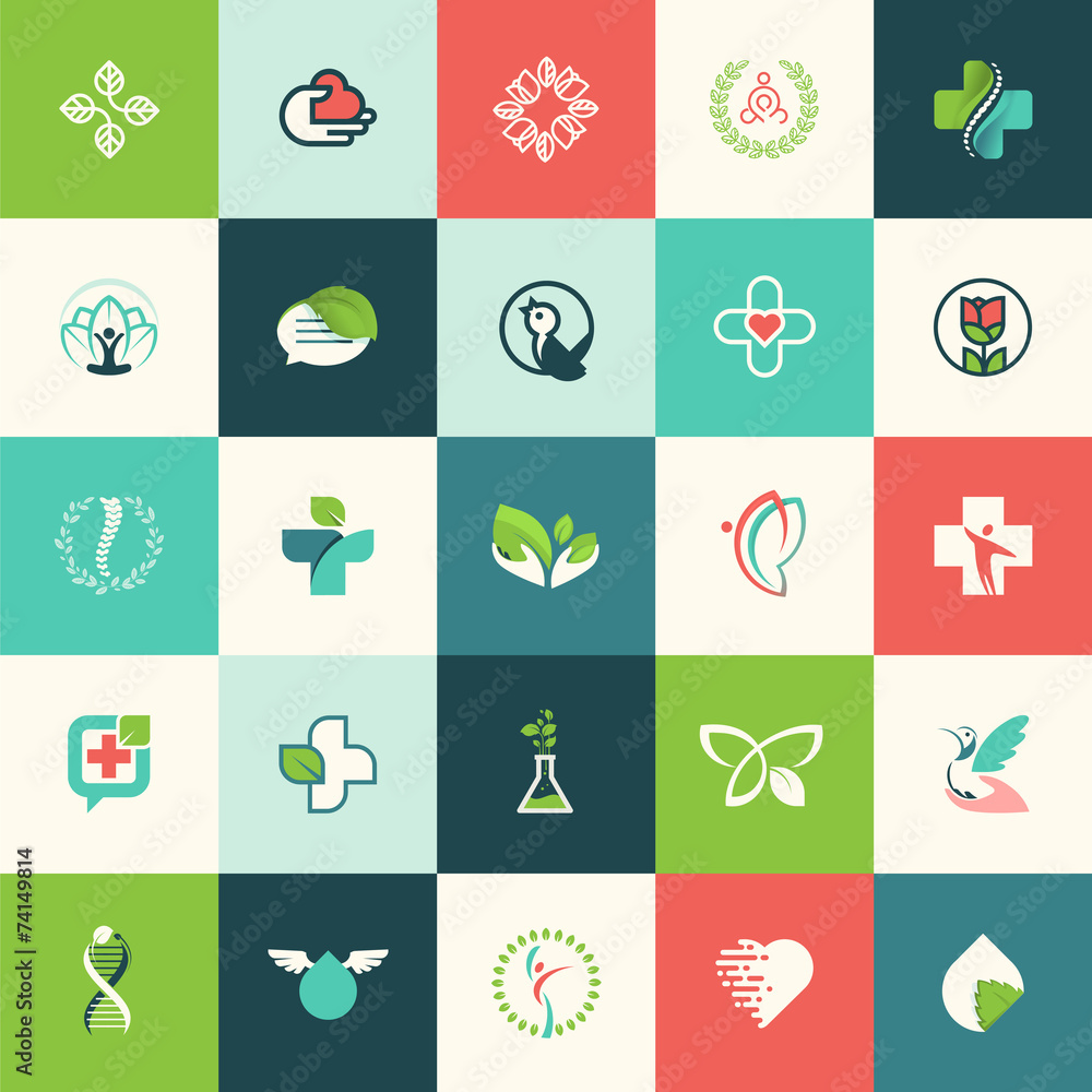 Set of flat design nature and beauty icons Set of flat design nature and beauty icons