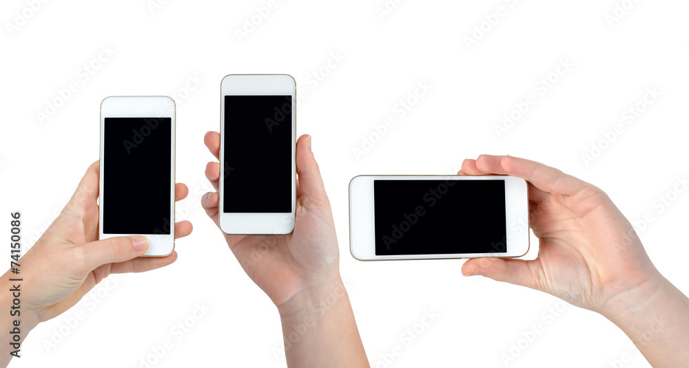 Hand holding White Smartphone with blank screen Hand holding White Smartphone with blank screen