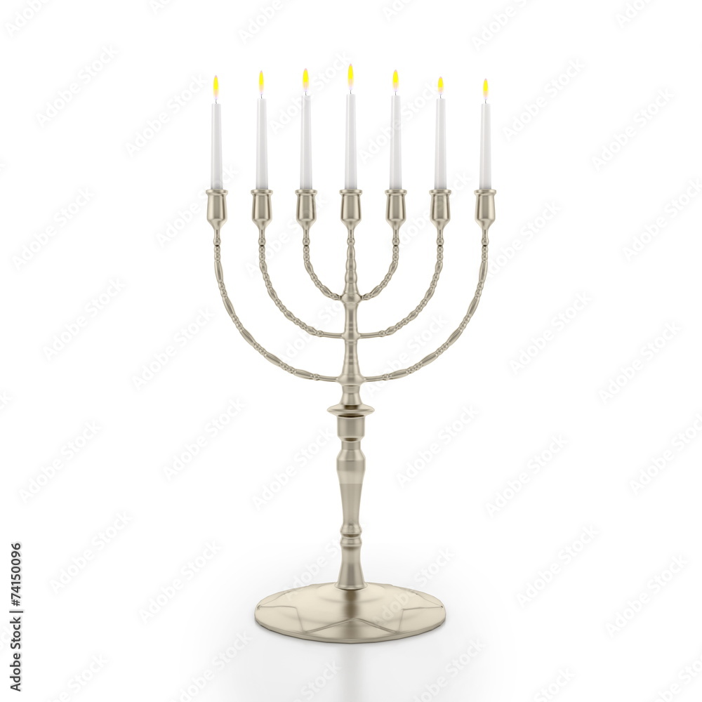 seven-branched candelabrum Menorah silver isolated seven-branched candelabrum Menorah silver isolated